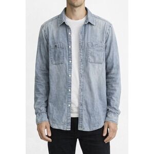 The Foundry Supply Acid Wash Denim Shirt Mens 2XLT Tall Long Sleeve Cotton Shirt